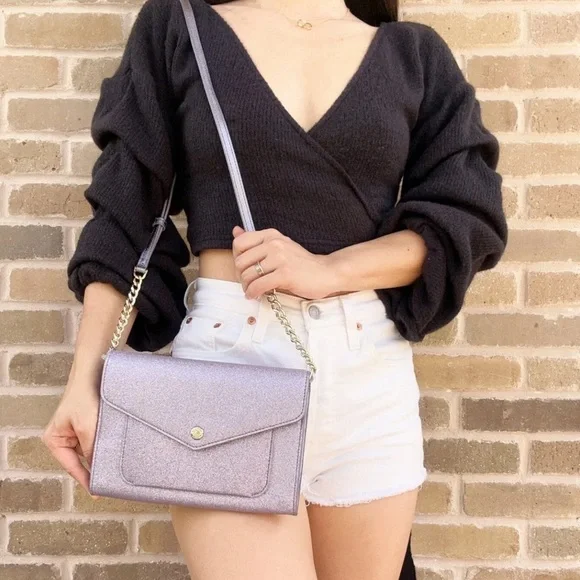 Kate Spade Large Flap Crossbody Purple Glitter - Picture 2 of 3